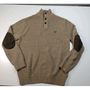 Twee Chaps Sweater Med Button Mock Neck Elbow Pad Cable Knit Outerwear Grandpa